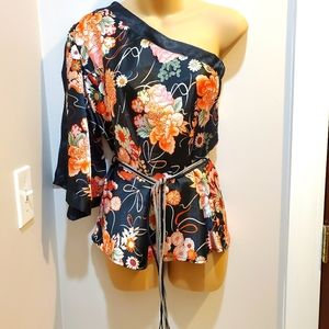 Off the shoulder Japanese style satin blouse